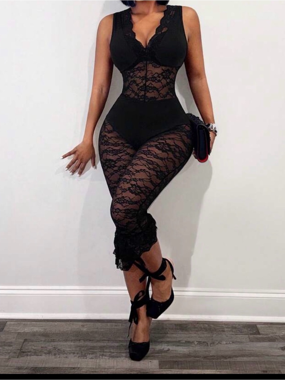 Black Lace Jumpsuit Bodysuit for Women